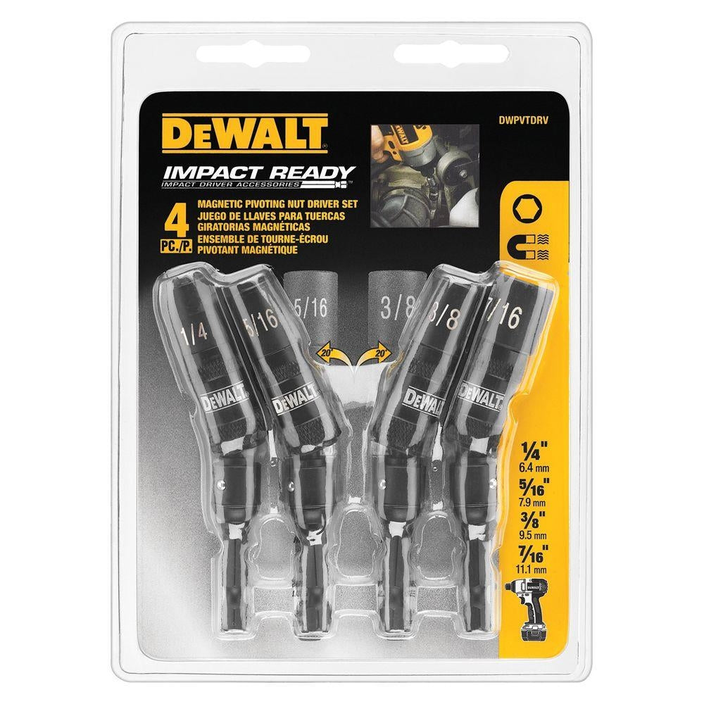 DEWALT DWPVTDRV 4-Piece Impact Ready Magnetic Pivoting Nut Driver Set