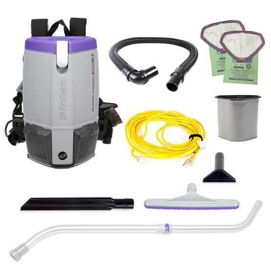 ProTeam 107310 Super Coach Pro 6 6 qt. Backpack Vacuum w/ Xover Multi-Surface Telescoping Wand Tool Kit
