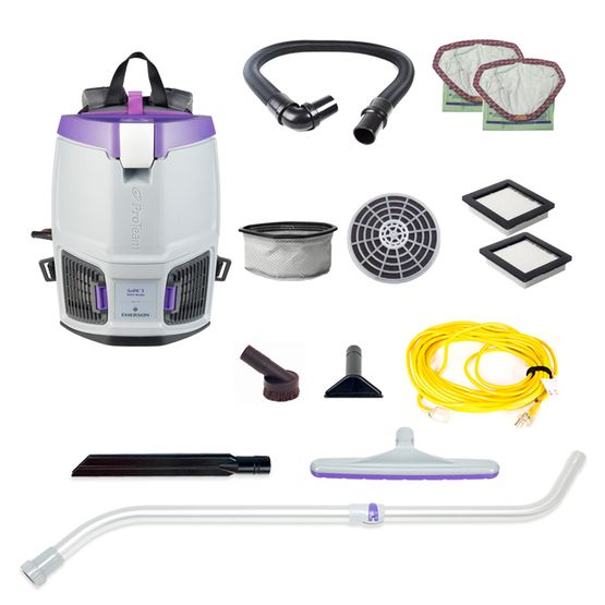 ProTeam 107713 GoFit 3 3 qt. Backpack Vacuum w/ Xover Multi-Surface Telescoping Wand Tool Kit