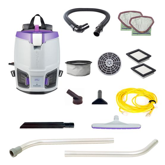 ProTeam 107714 GoFit 3 3 qt. Backpack Vacuum w/ Xover Multi-Surface Two-Piece Wand Tool Kit