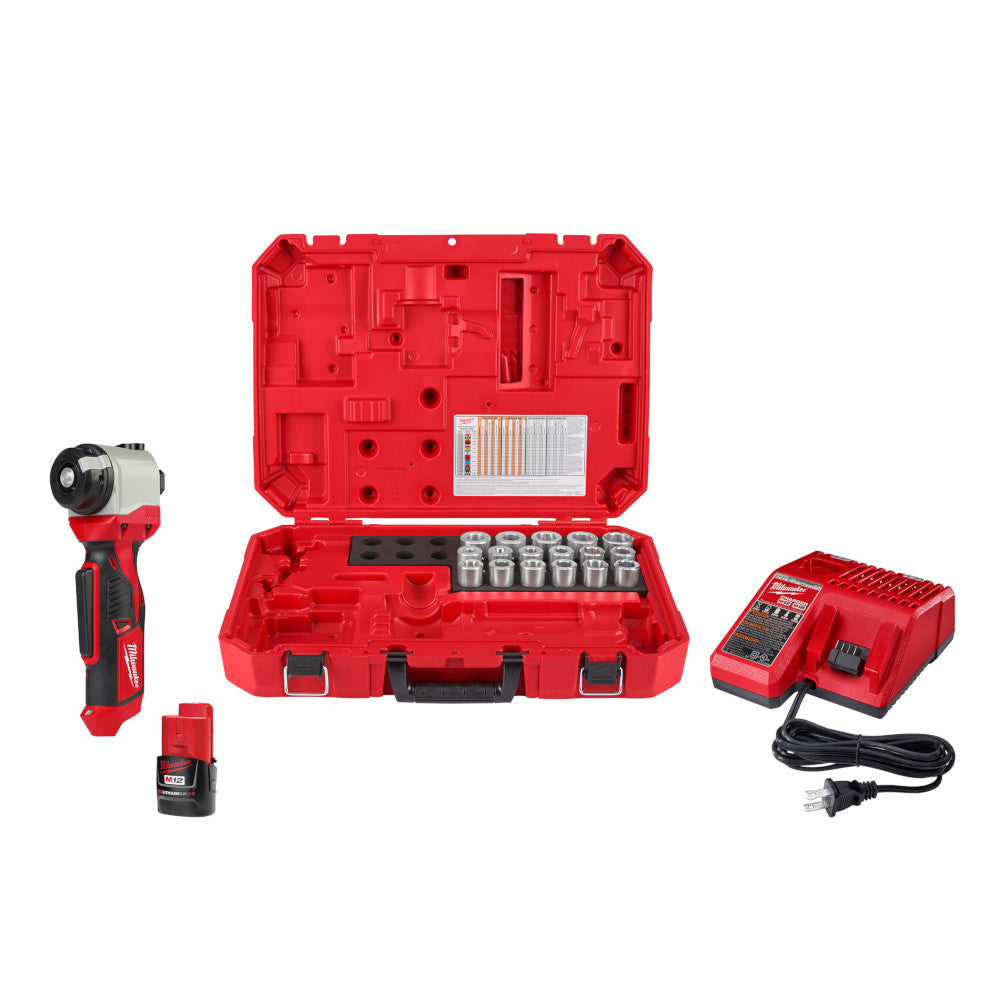 Milwaukee 2435CU-21S 12V M12 Cable Stripper Kit with 17 Cu THHN / XHHW Bushings 2.0 Ah