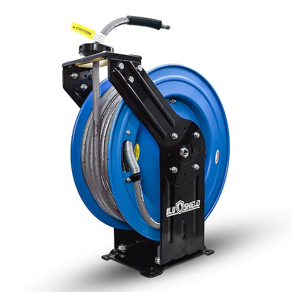 PWR38100-NM BluShield 3/8" X 100' 4100 PSI Kevlar Braided Non-Marking Retractable Pressure Washer Hose Reel