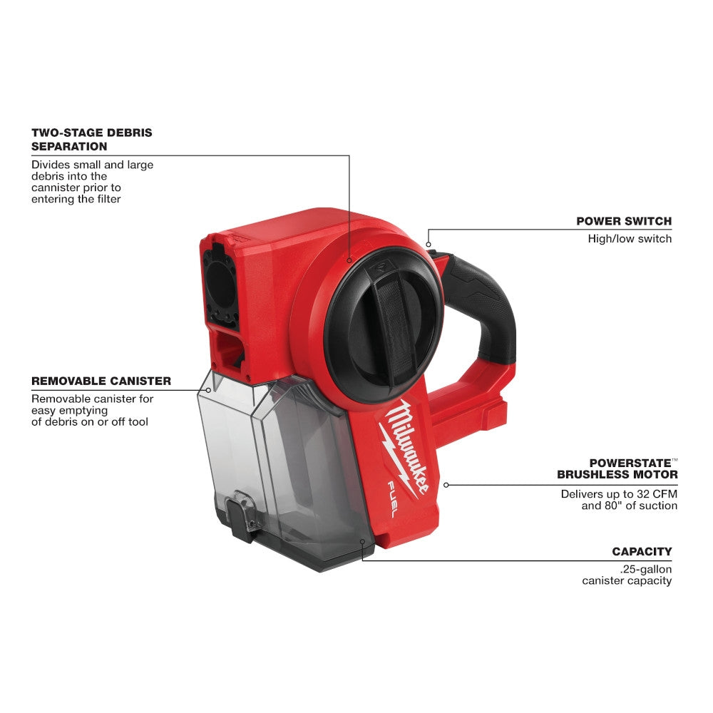 Milwaukee 0940-20 18V M18 FUEL Compact Vacuum (Tool Only)