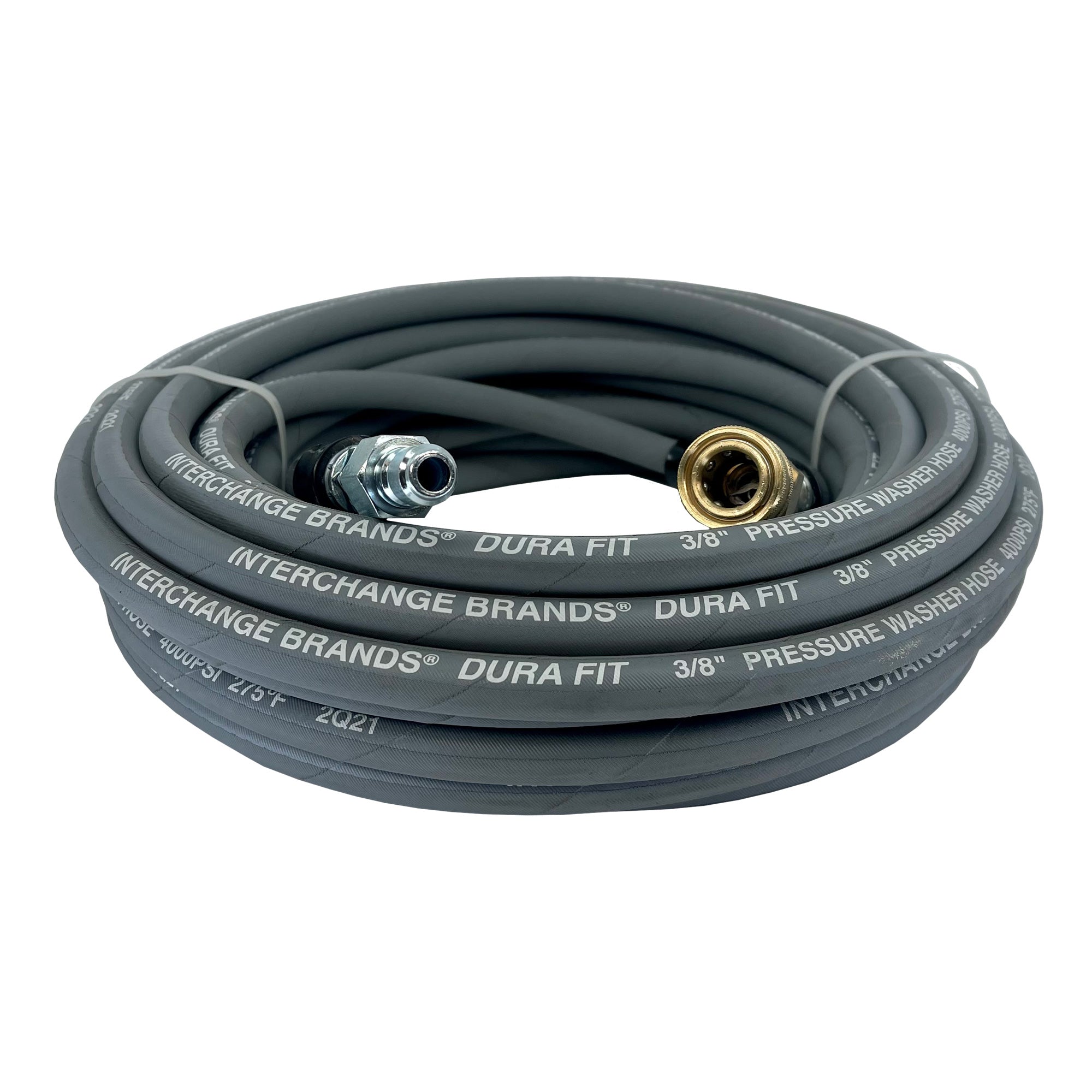 3/8" x 50' 4000 PSI Gray Non-Marking Pressure Washer Hose w/ Quick Connects