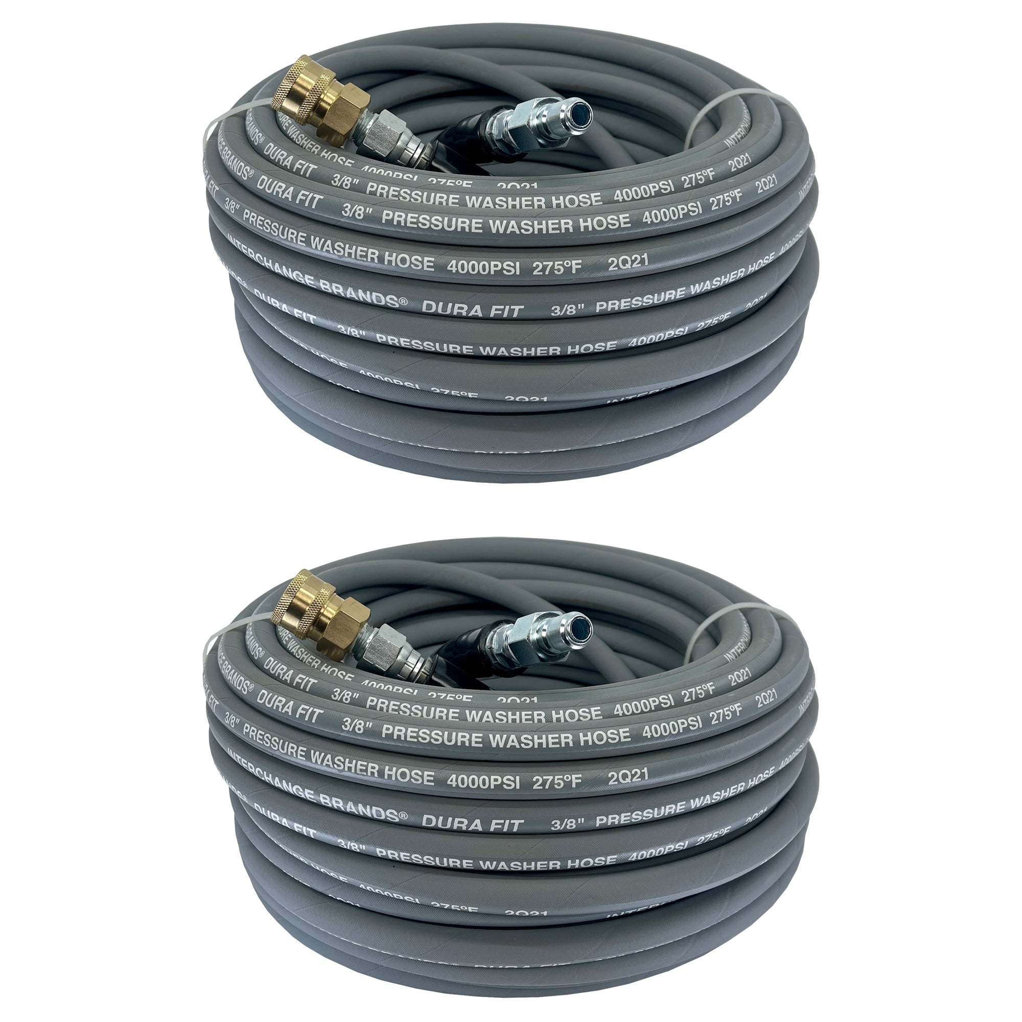 3/8" x 100' 4000 PSI Gray Non-Marking Pressure Washer Hoses w/ Quick Connects (2pack)