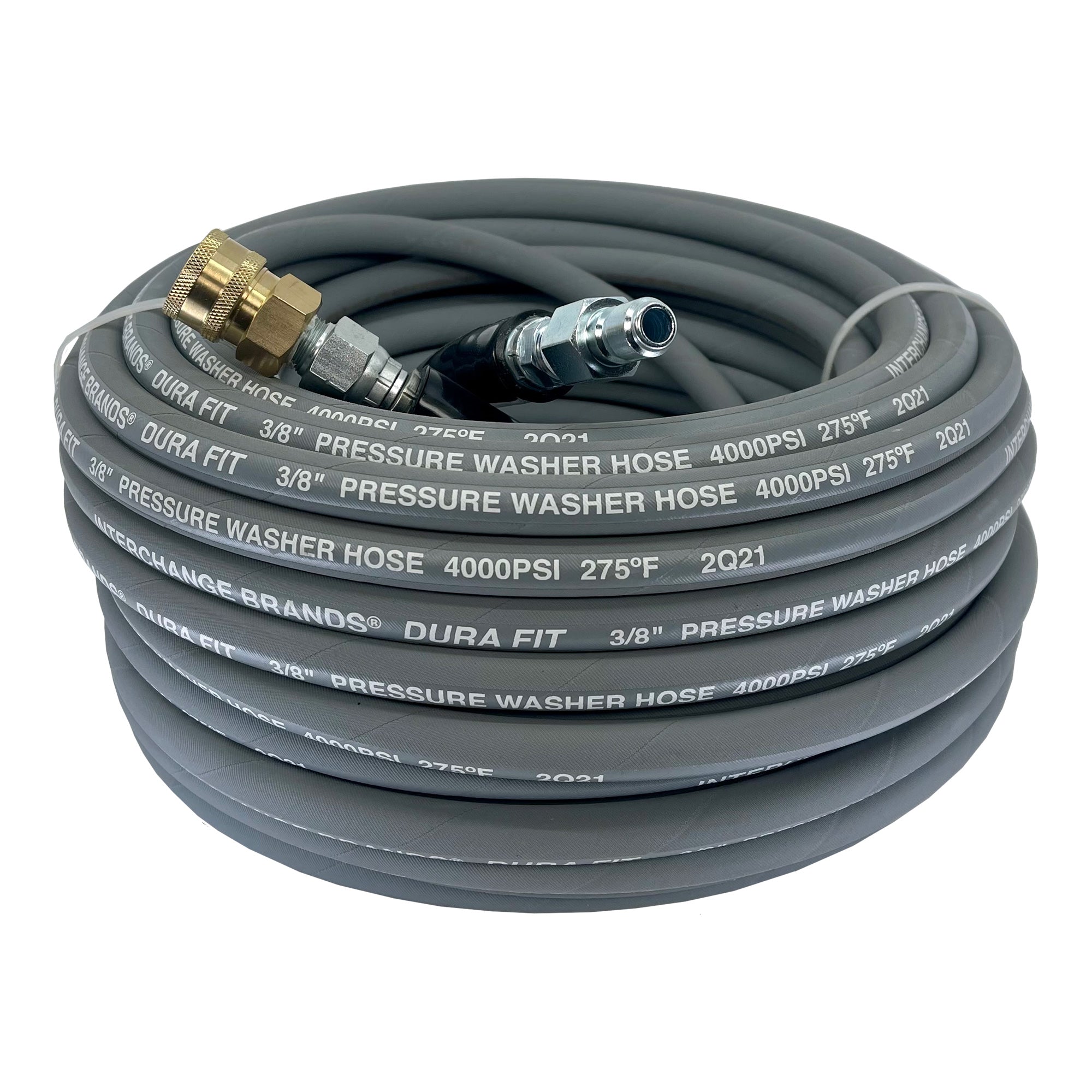 3/8" x 100' 4000 PSI Gray Non-Marking Pressure Washer Hose w/ Quick Connects