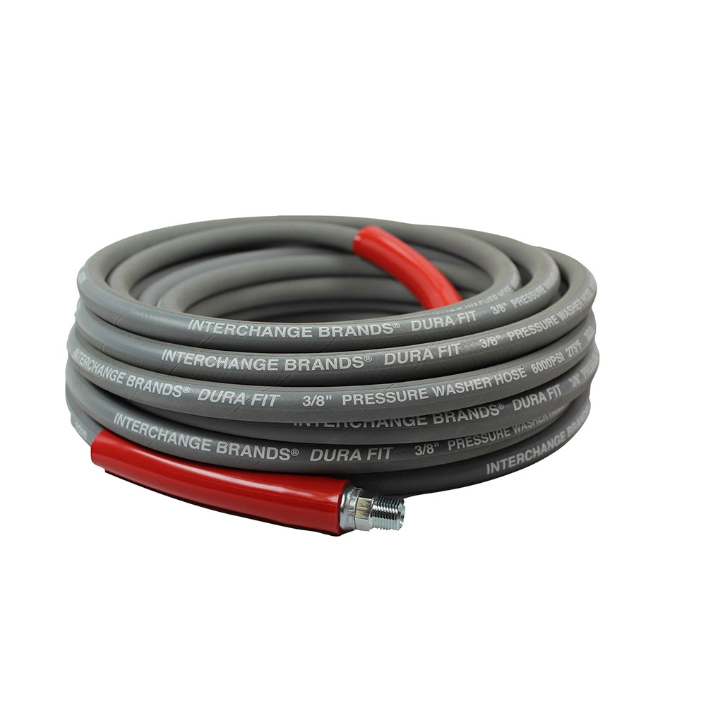 Interchange Brands 134-001052 3/8" x 50' 6000 PSI Threaded Gray Wrapped Cover Non-Marking Solid/Swivel Ends R2 Pressure Washer Hose