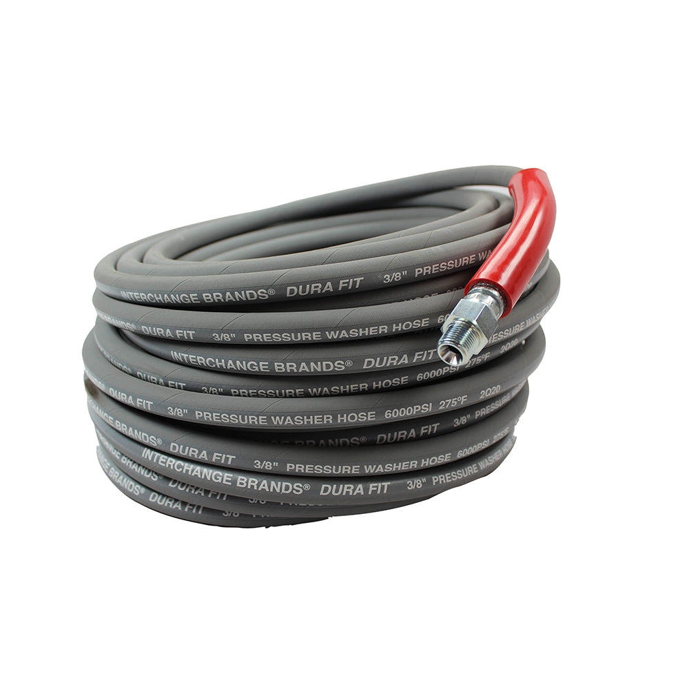 Interchange Brands 134-001053 3/8" x 100' 6000 PSI Threaded Gray Wrapped Cover Non-Marking Solid/Swivel Ends Super Oil Pressure Washer Hose