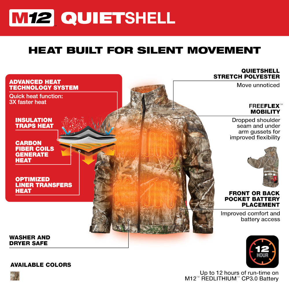 Milwaukee 224C-21L M12 12V Cordless Camo Heated Quietshell Jacket Kit, Size Large