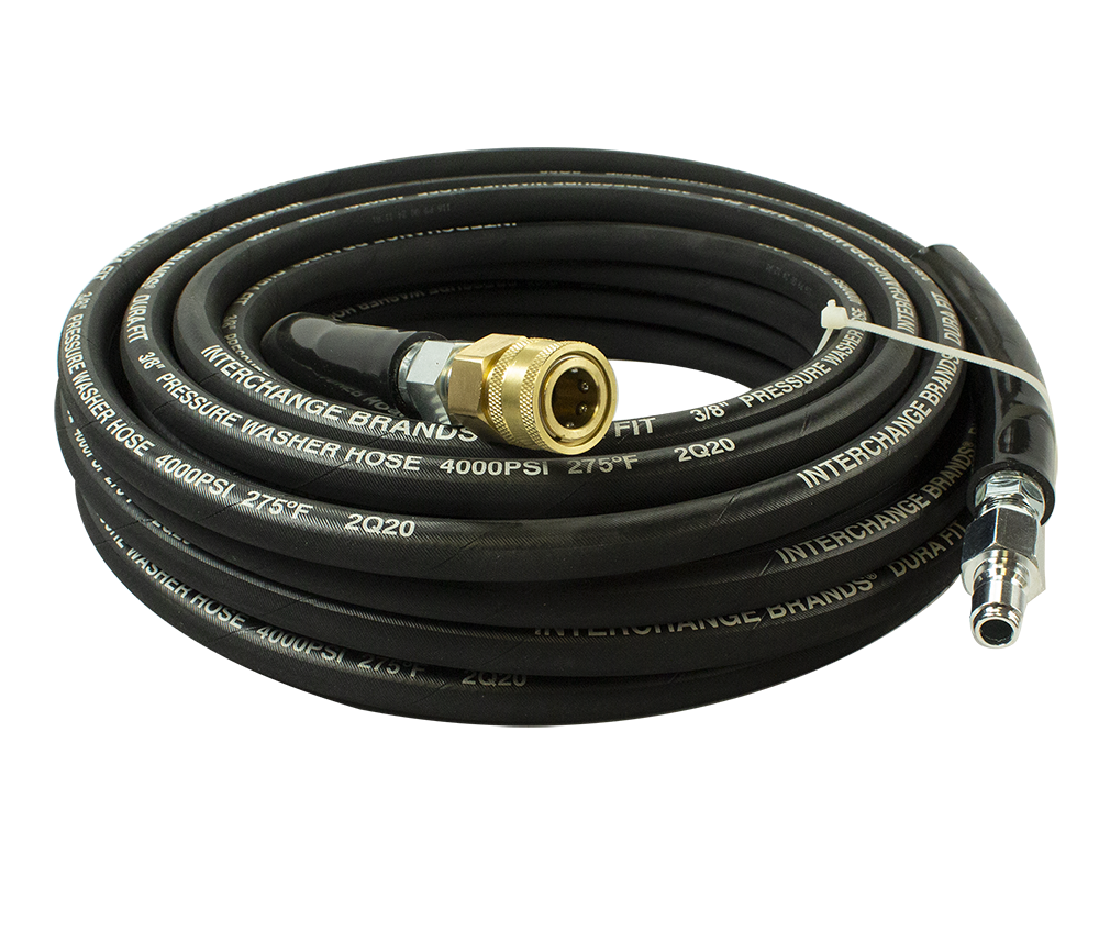 Interchange Brands 25813QC 3/8" x 50' 4000 PSI Quick-Connect Black Wrapped Cover Pressure Washer Hose