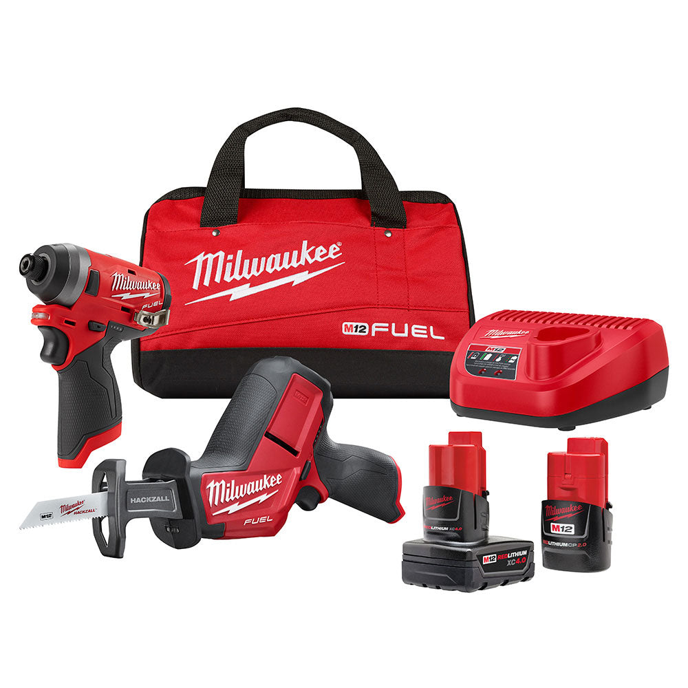Milwaukee 2593-22 12V M12 FUEL Lithium-Ion Cordless 2-Tool Combo Kit with 1/4" Hex Impact Driver and 1/2" Drill/Driver and Hackzall Recip Saw