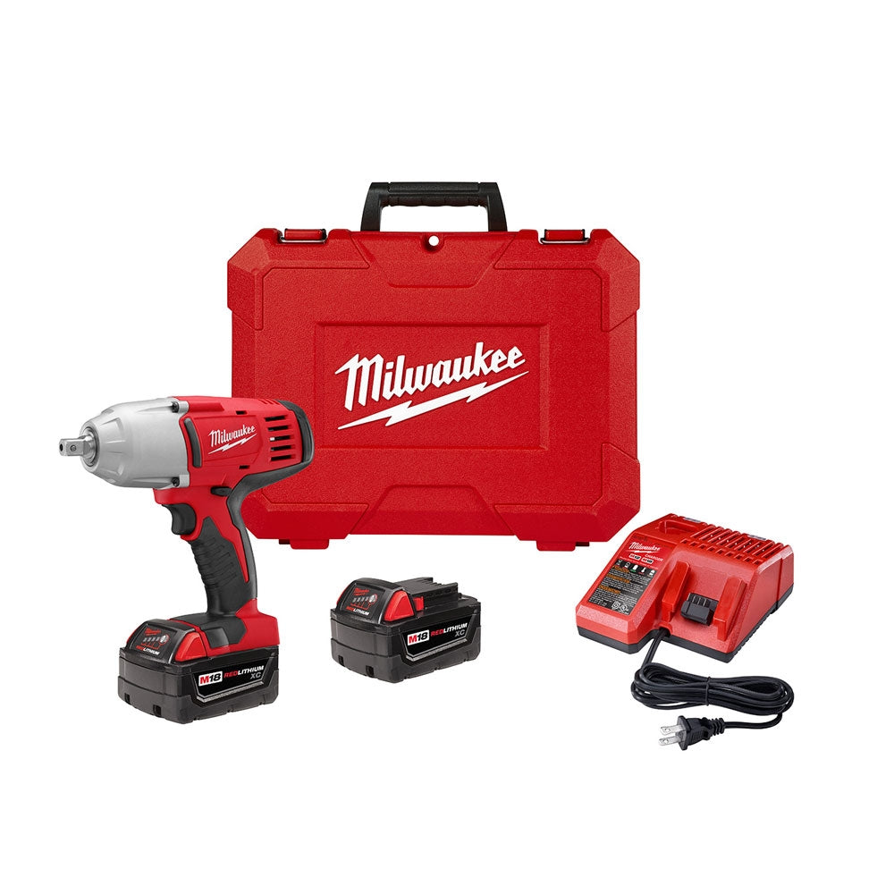 Milwaukee 2662-22 M18 18V Lithium-Ion Cordless 1/2" High Torque Impact Wrench with Pin Detent Kit 3.0 Ah