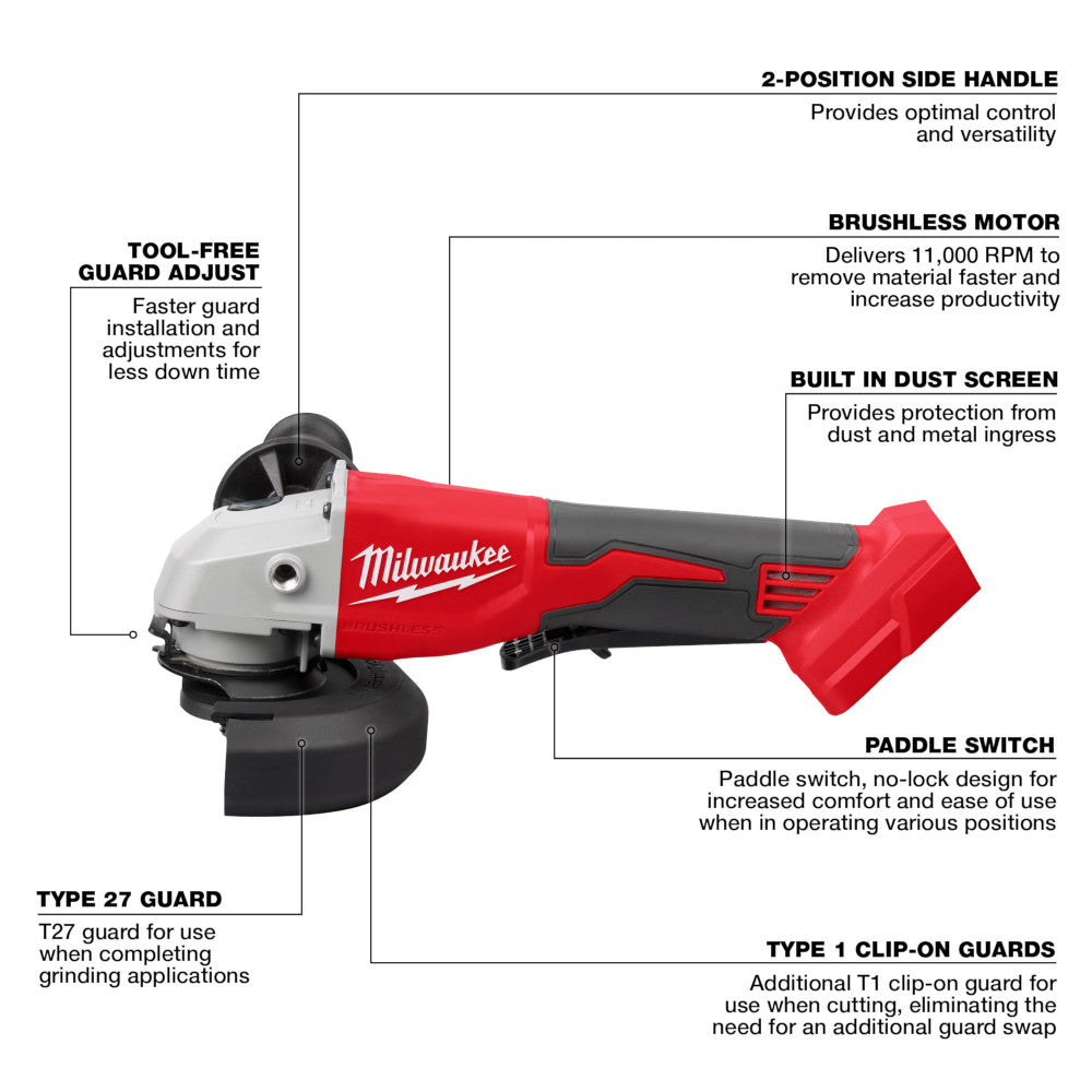 Milwaukee 2686-20 18V M18 Lithium-Ion Brushless Cordless 4-1/2" / 5" Cut-Off Grinder, Paddle Switch (Tool Only)