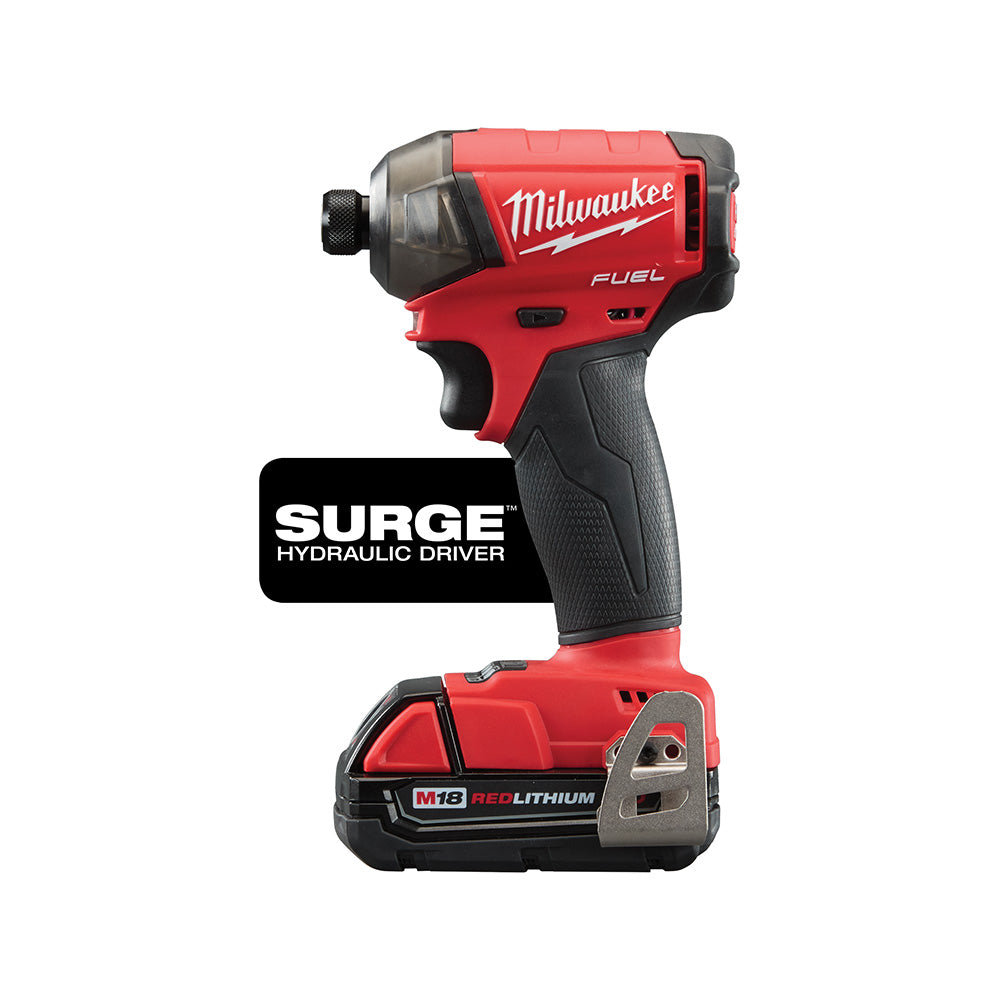 Milwaukee 3699-22 18V M18 FUEL Lithium-Ion Brushless Cordless 2-Tool Combo Kit with SURGE 1/4" Hex Hydraulic Driver and 1/2" Hammer Drill/Driver 5.0 Ah