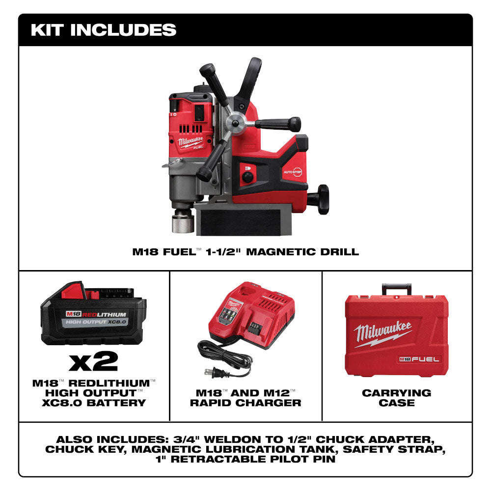 Milwaukee 2787-22HD 18V M18 FUEL Lithium-Ion Brushless Cordless High Demand 1-1/2" Magnetic Drill Kit 8.0 Ah