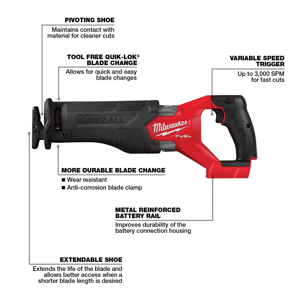 Milwaukee 2821-20 18V M18 FUEL GEN-2 SAWZALL Lithium-Ion Brushless Cordless Reciprocating Saw (Tool Only)