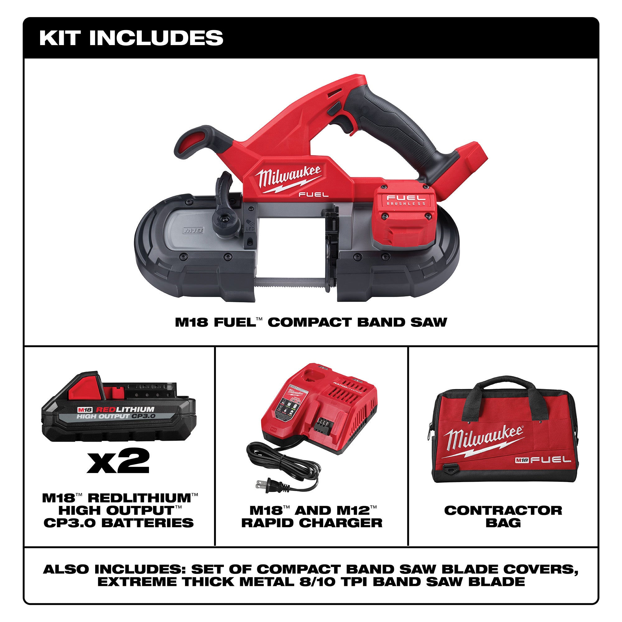 18V M18 FUEL Lithium-Ion Brushless Cordless Compact Band Saw Kit w/ Two Batteries 3.0 Ah