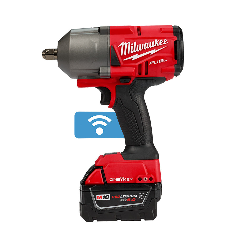 Milwaukee 2862-22R M18 FUEL 18V ONE-KEY Lithium-Ion Brushless Cordless 1/2" High-Torque Impact Wrench with Pin Detent Kit (5.0 Ah Resistant Batteries)