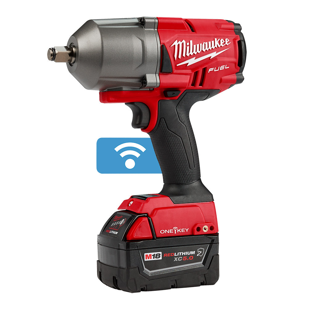 Milwaukee 2863-22R M18 FUEL 18V ONE-KEY Lithium-Ion Brushless Cordless 1/2" High-Torque Impact Wrench with Friction Ring Kit (5.0 Ah Resistant Batteries)