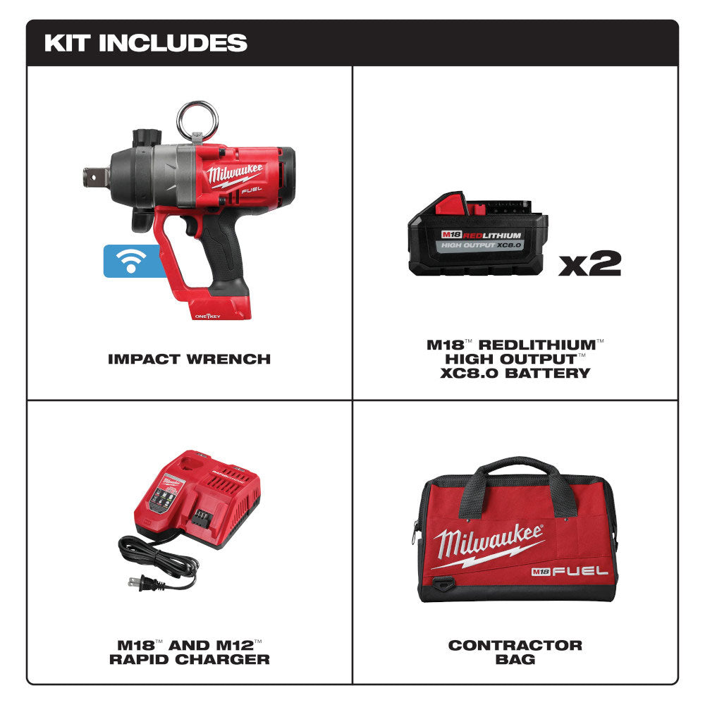 Milwaukee 2867-22 18V M18 FUEL ONE-KEY Lithium-Ion Cordless 1" High-Torque Impact Wrench Kit 8.0 Ah
