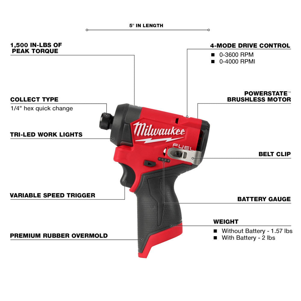 3453-22HSR M12 FUEL 12V Lithium-Ion Cordless 2-Tool Combo Kit with 1/4" Hex Impact Driver Kit & 3/8" High Speed Ratchet 2.0 Ah