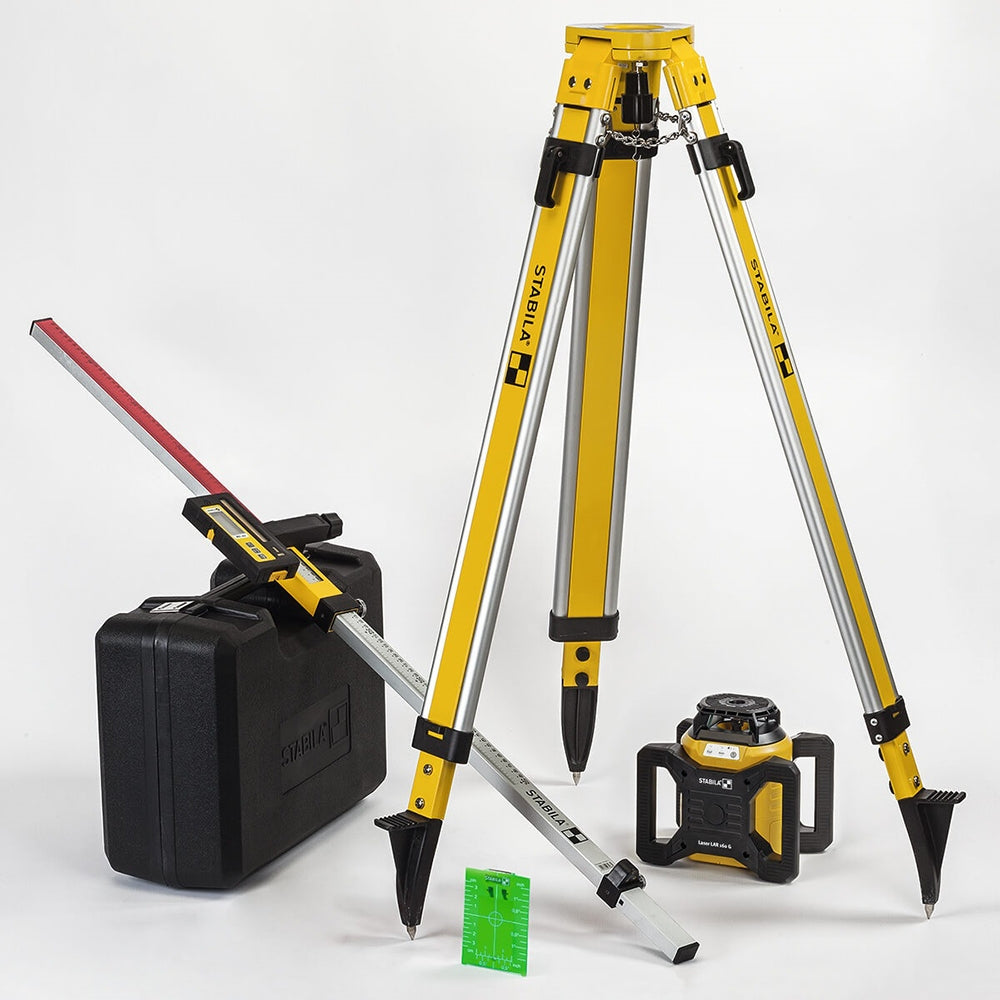 Stabila 4500 Cordless Green Beam Self-Leveling Rotation Laser with Tripod and Grade Rod