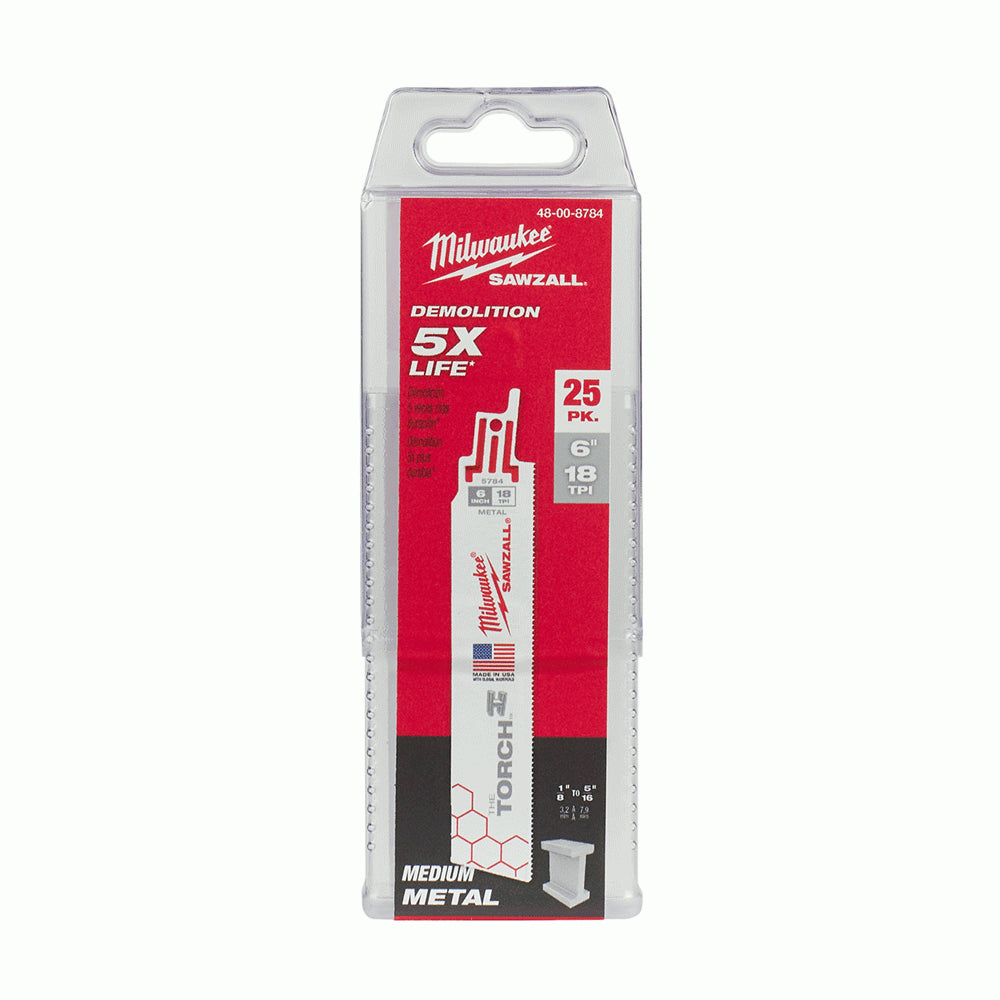 Milwaukee 48-00-8784 6" x 18 TPI The Torch SAWZALL Blades (Pack of 25)