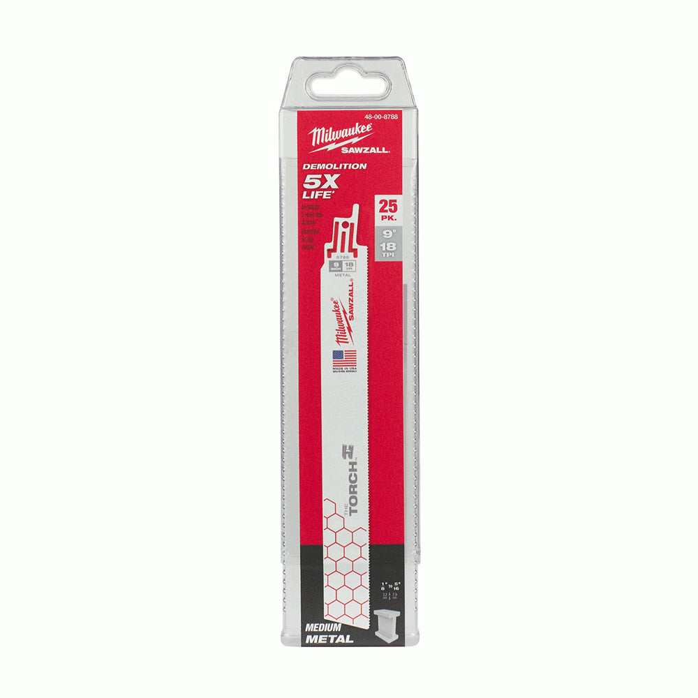 Milwaukee 48-00-8788 9" x 18 TPI The Torch SAWZALL Blades (Pack of 25)