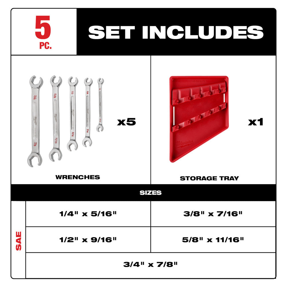 Milwaukee 48-22-9470 5-Piece Double End Flare Nut Wrench Set (SAE)