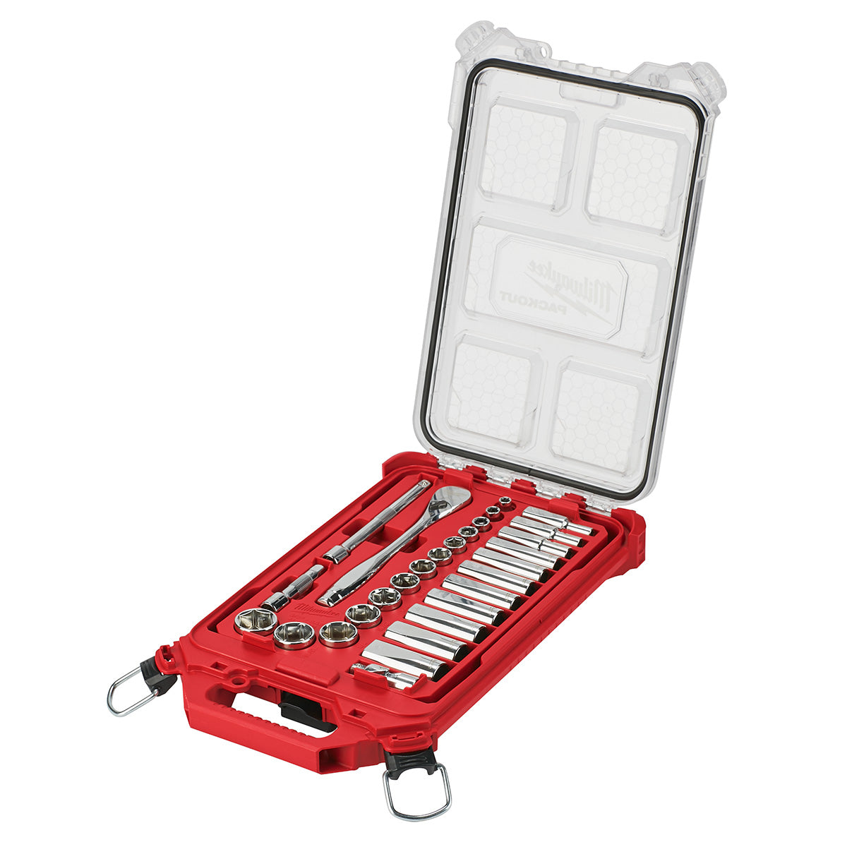 Milwaukee 48-22-9481 3/8" Drive 28 Piece Ratchet and Socket Set with PACKOUT Low-Profile Compact Organizer (SAE) 