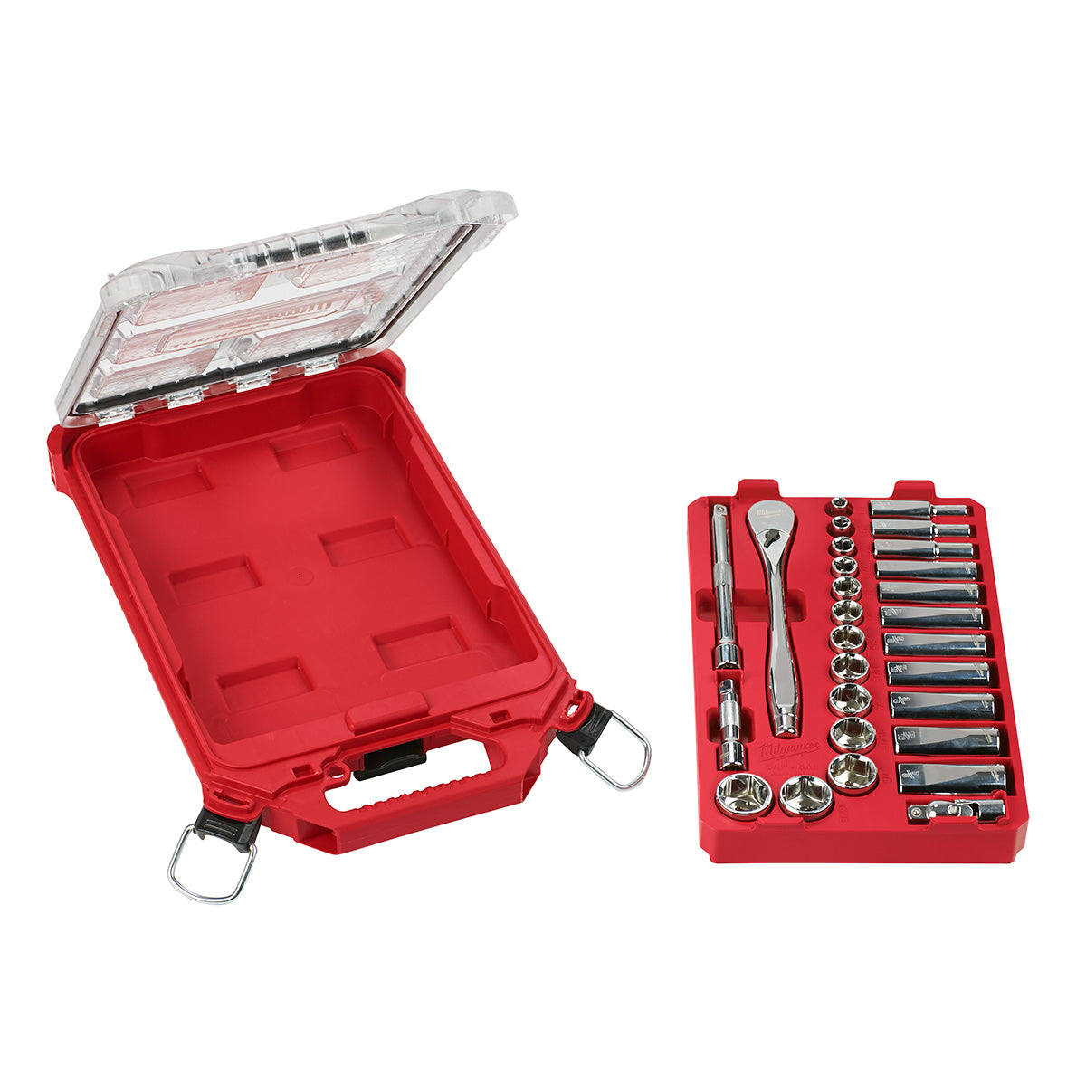 Milwaukee 48-22-9481 3/8" Drive 28 Piece Ratchet and Socket Set with PACKOUT Low-Profile Compact Organizer (SAE) 