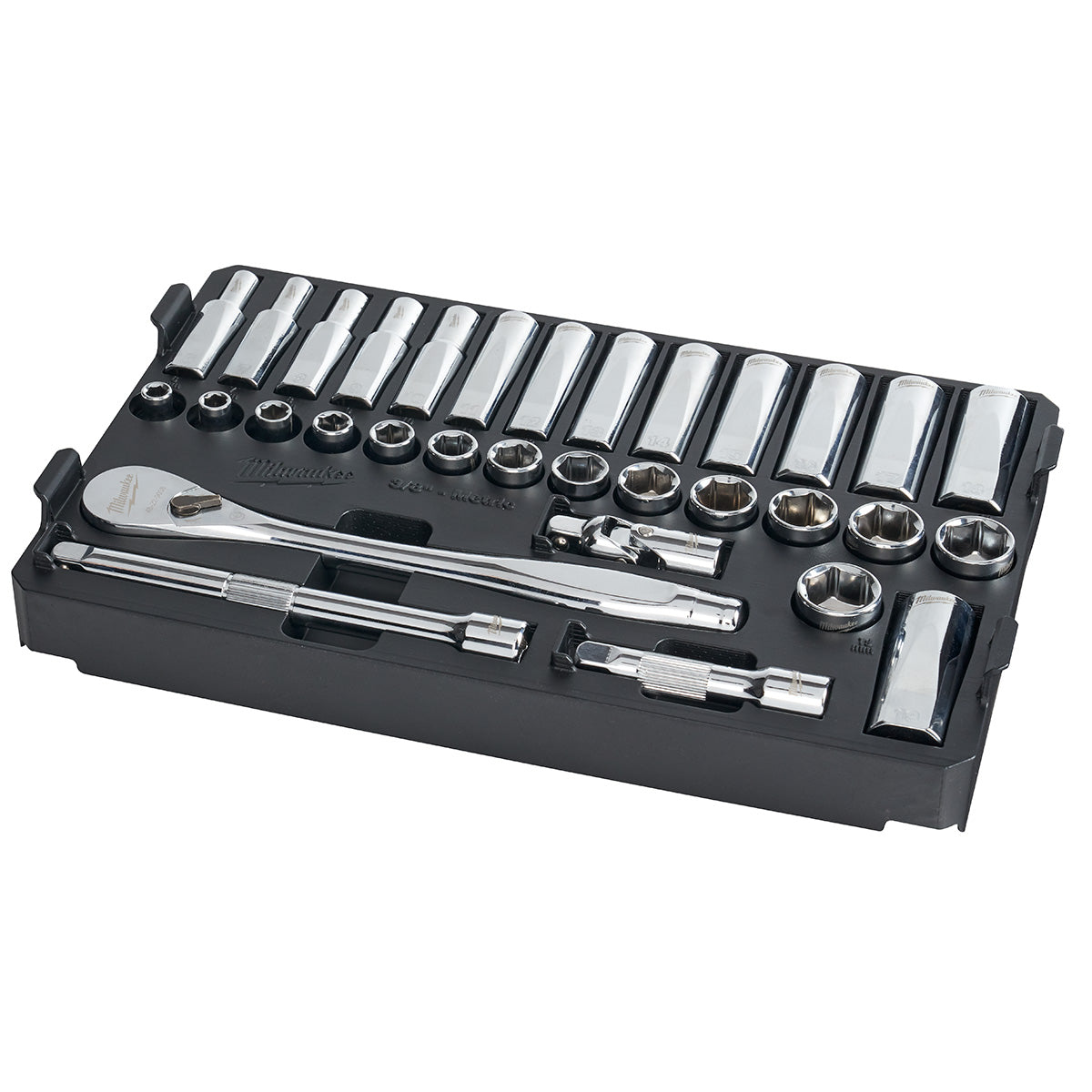 Milwaukee 48-22-9482 32-Piece Metric Ratchet and Socket Set (3/8" Drive) with PACKOUT Low-Profile Compact Organizer