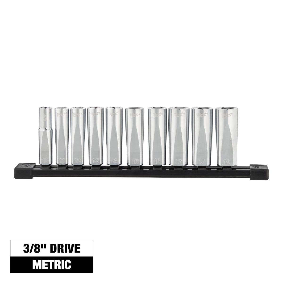 Milwaukee 48-22-9505 10-Piece Deep Well Sockets with FOUR FLAT Sides Set (3/8" Drive) (Metric)