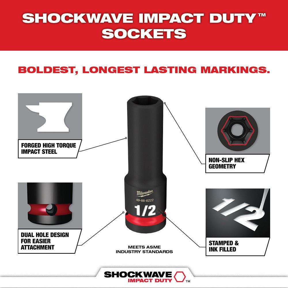 Milwaukee 49-66-7001 10-Piece SHOCKWAVE Impact Duty 1/4" Drive SAE Deep 6 Point Socket Set