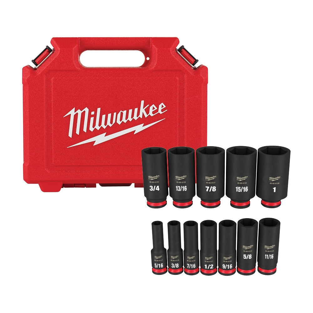 Milwaukee 49-66-7006 12-Piece SHOCKWAVE Impact Duty 3/8" Drive SAE Deep 6 Point Socket Set