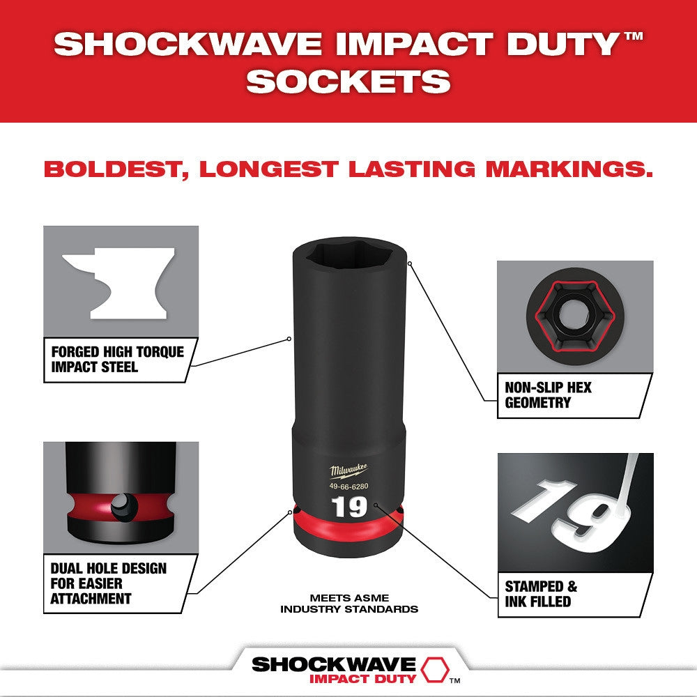 Milwaukee 49-66-7014 14-Piece SHOCKWAVE Impact Duty 1/2" Drive Metric Deep 6 Point Socket Set