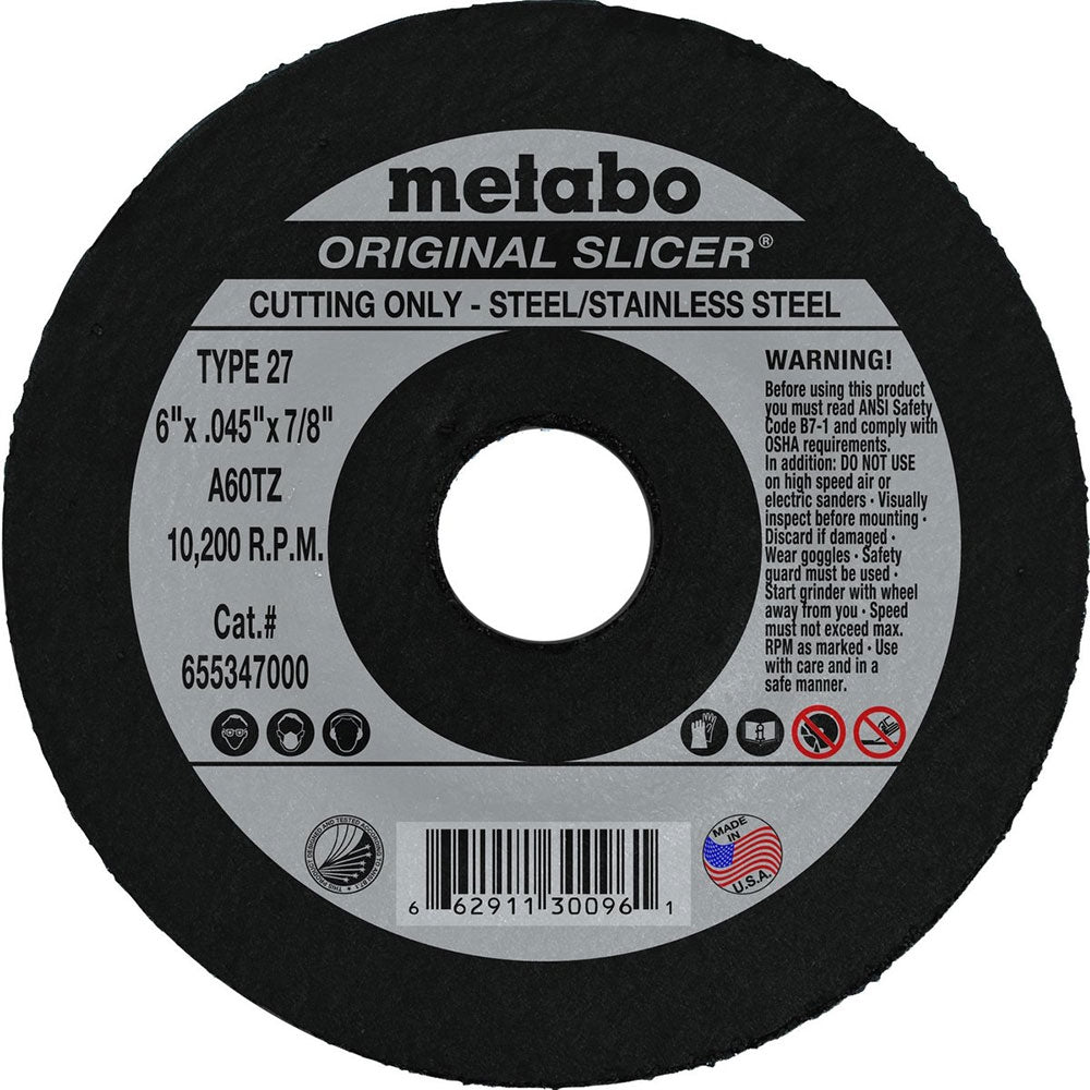 Metabo 655347000 6" x .045" x 7/8" A60TZ Slicer Cutting Wheel T27