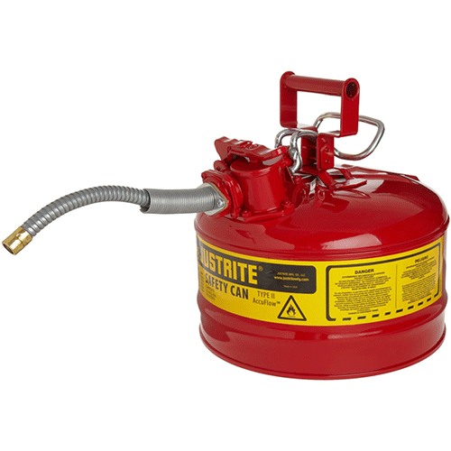 Justrite 7225120 2.5-Gallon Type II Safety Can with 5/8" Flexible Hose