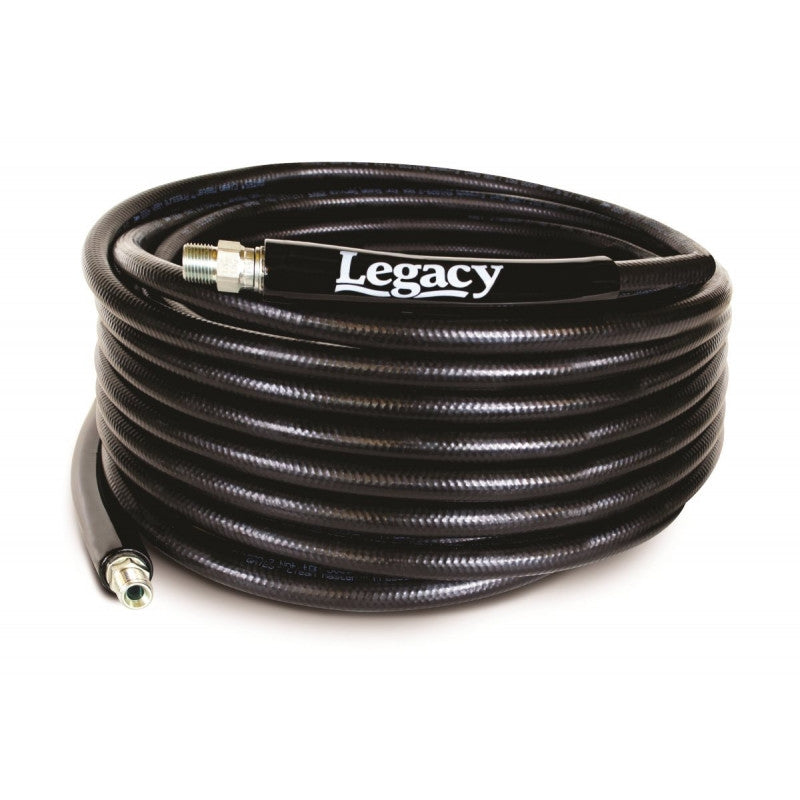 Legacy 8.925-170.0 3/8' x 50' 4000 PSI Threaded Black Single Wire Braid  Solid/Swivel Ends Pressure Washer Hose