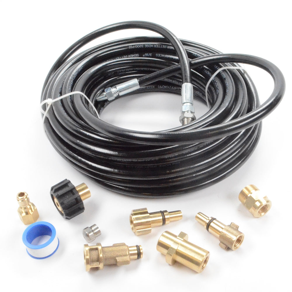 Pressure Parts 8102.1670.00 3/16" x 50' 3200 PSI Sewer Line and Drain Jetter Kit with Sewer Nozzle & Adapters