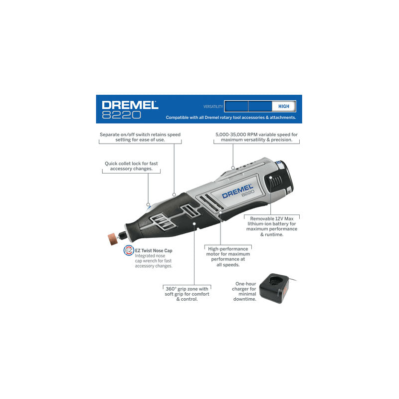 Dremel 8220-2/28 12V Max Lithium-Ion Cordless Variable Speed Rotary Tool  Kit w/ Two Batteries 2.0Ah —