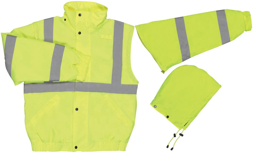 ERB 62082 ANSI Class 3 Zip Off Sleeve High Visibility Bomber Jacket, 2X-Large