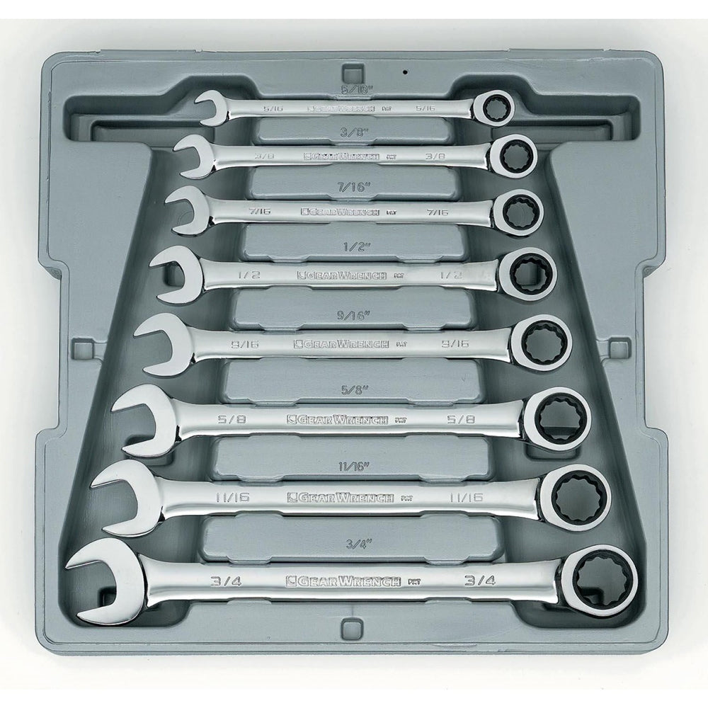 GearWrench 9308D 8 Piece 12 Point Ratcheting Combination SAE Wrench Set