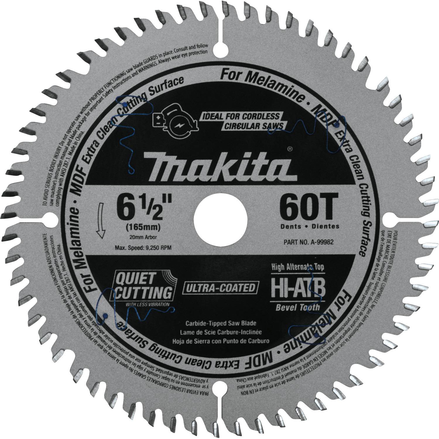 6‑1/2" 60T 22mm Arbor (ATB) Carbide‑Tipped Cordless Plunge Saw Blade