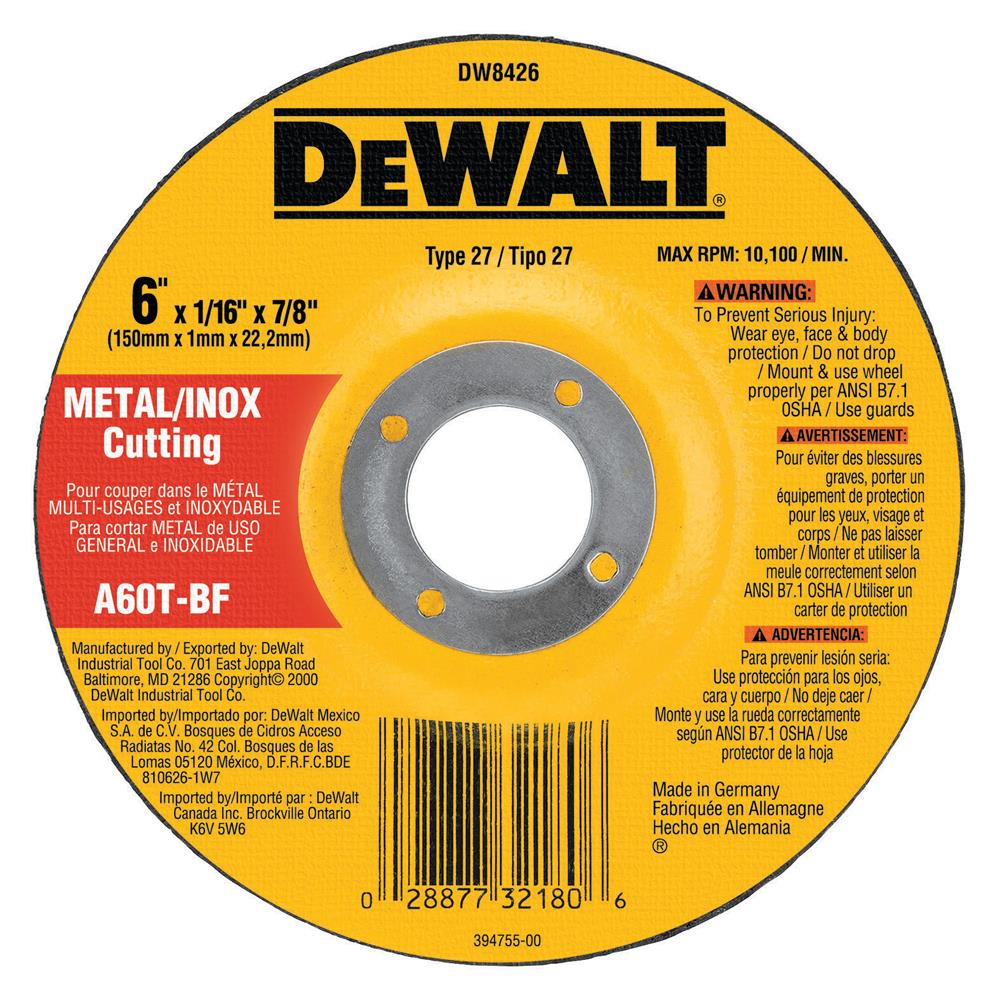 DEWALT DW8426 6" x .045" x 7/8" Metal Cutting Wheel