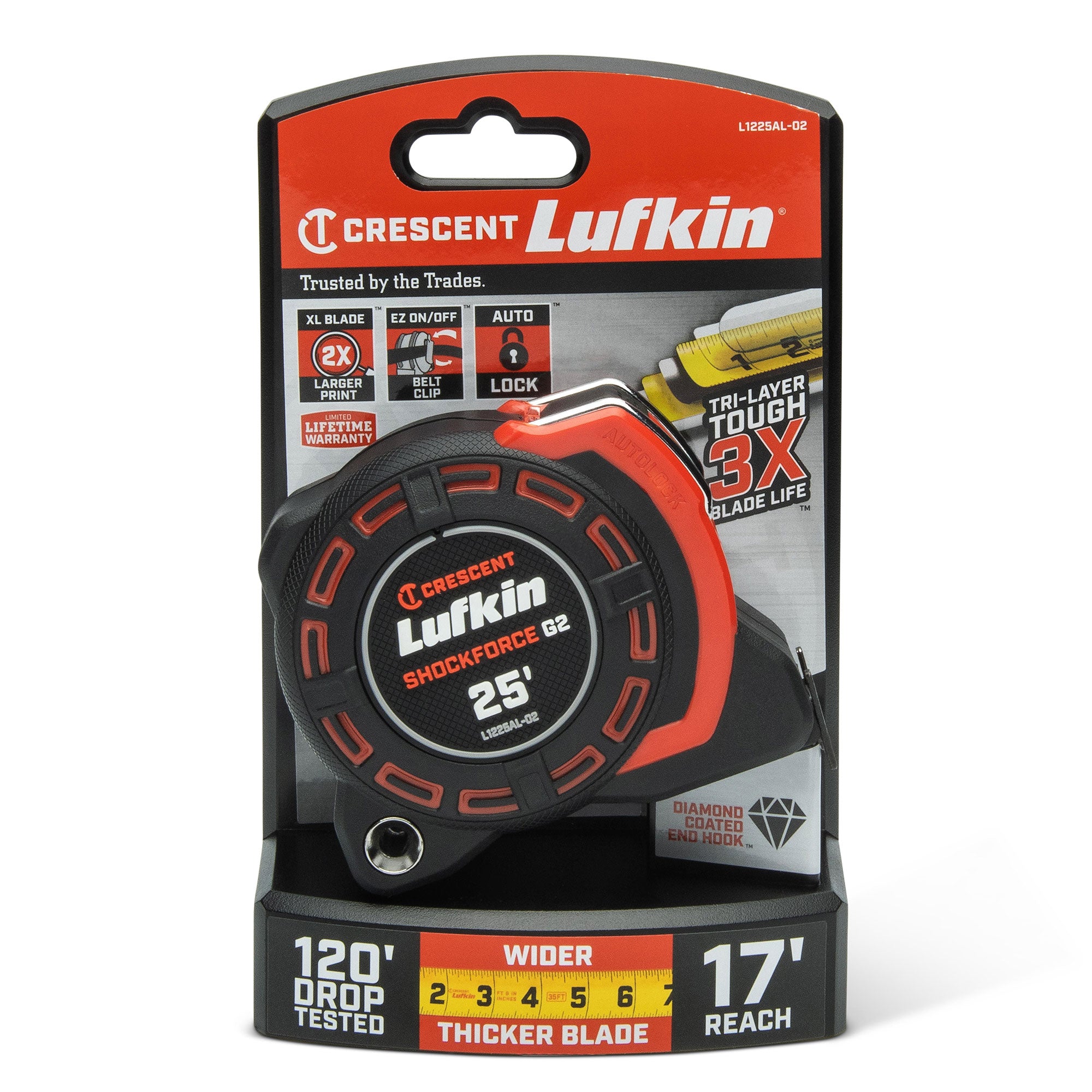 Lufkin L1225AL-02 1-1/4" x 25' Shockforce G2 Auto-Lock Tape Measure