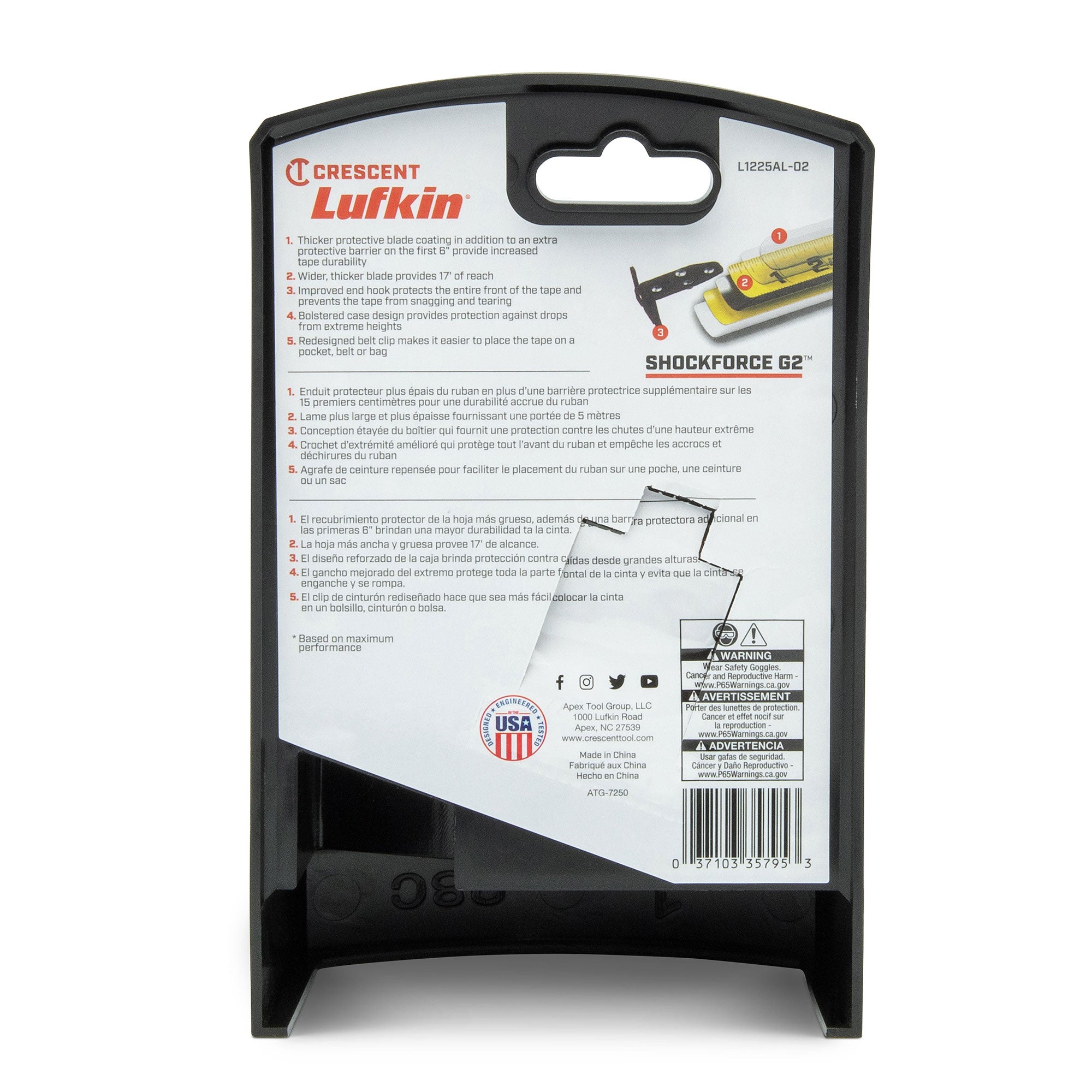 Lufkin L1225AL-02 1-1/4" x 25' Shockforce G2 Auto-Lock Tape Measure