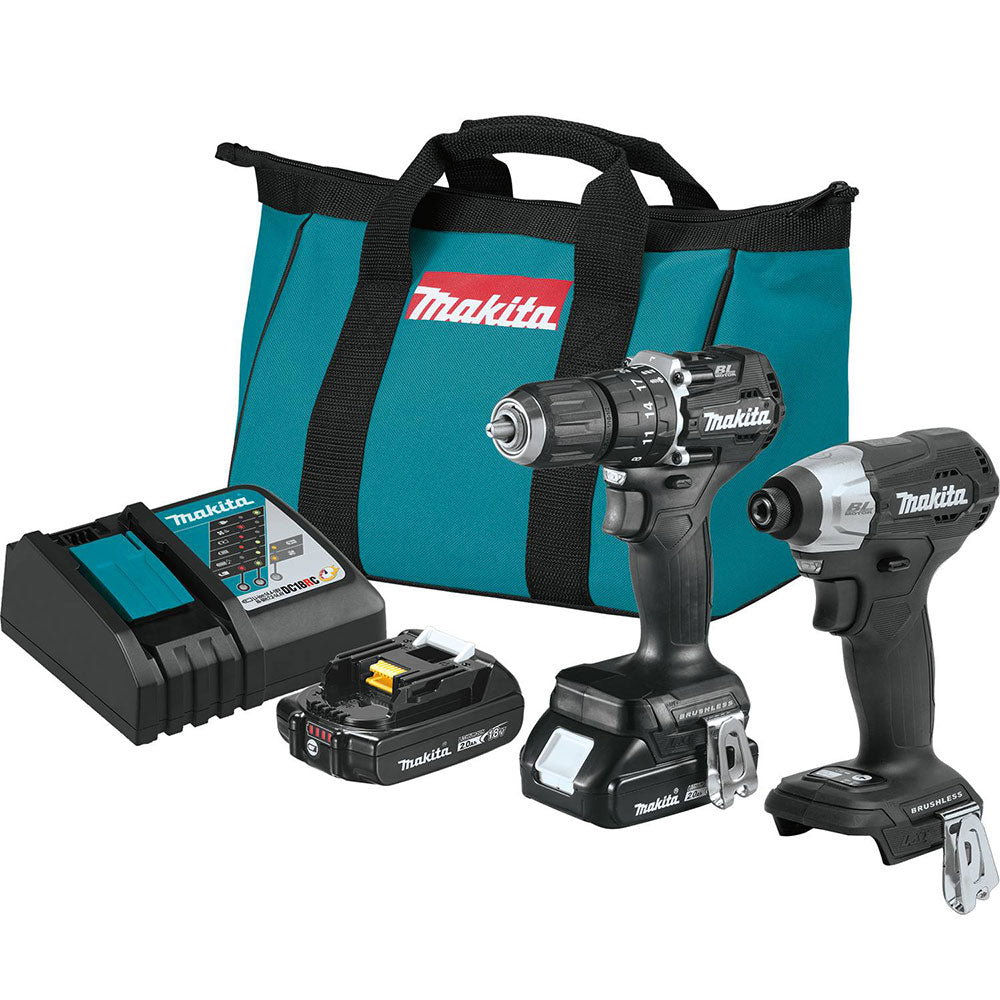 Makita CX205RB 18V LXT Lithium-Ion Brushless Cordless 2-Tool Combo Kit with 1/2" Sub-Compact Hammer Driver-Drill &  1/4" Hex Impact Driver 2.0 Ah