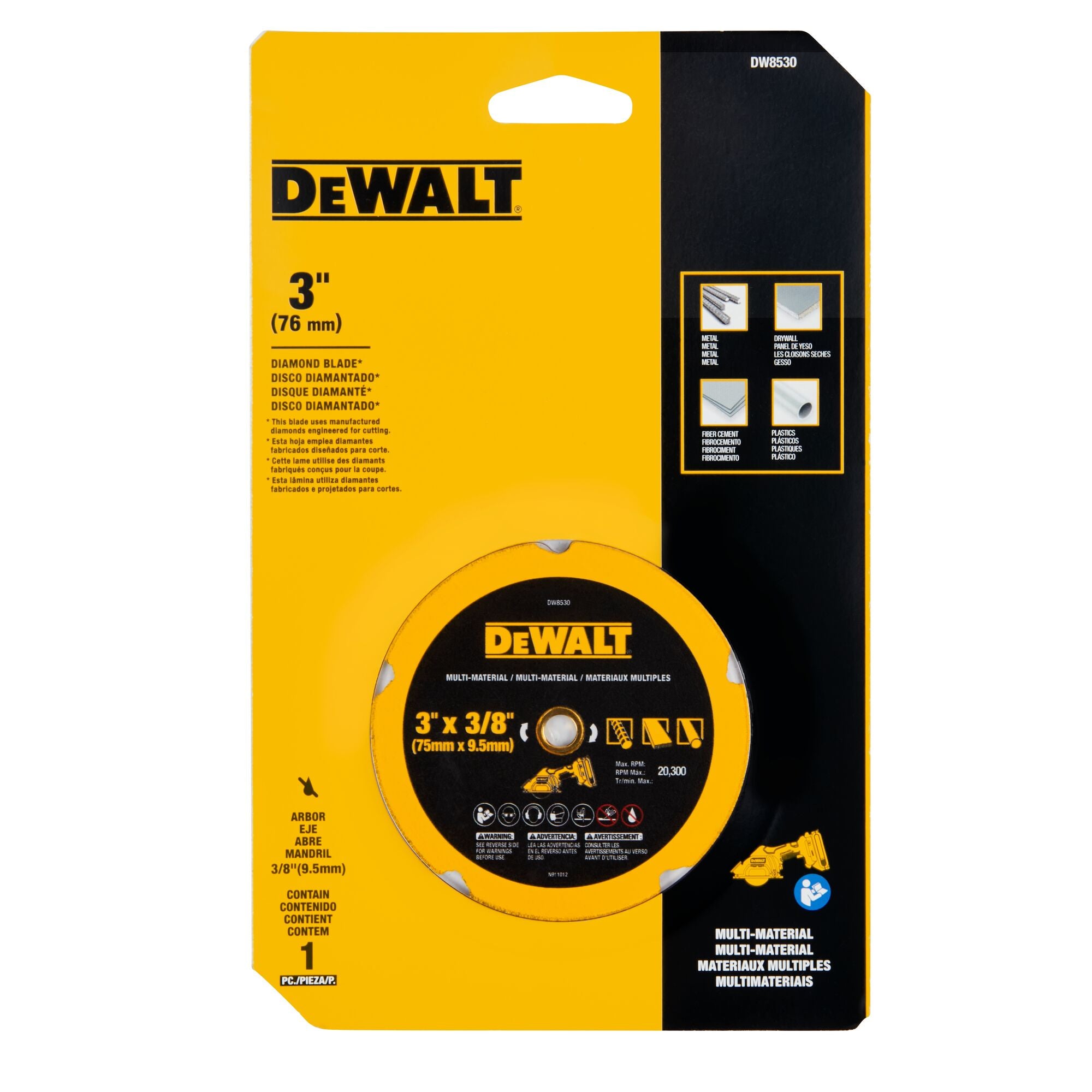 DeWalt DW8530 3" X 1/16" X 3/8" DIAMOND MULTI MATERIAL WHEEL