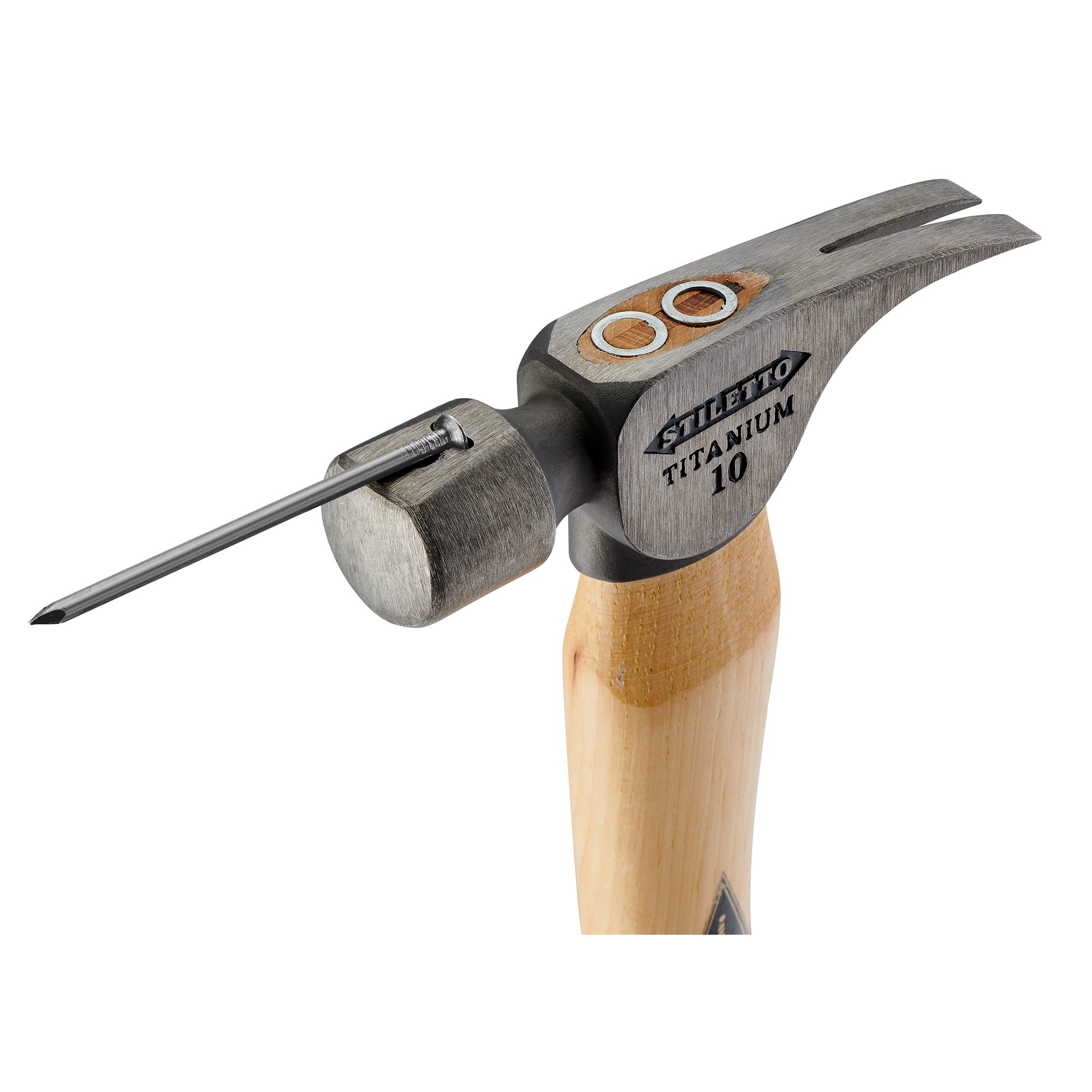 14-1/2" Hickory Straight Handle 10 oz. Titanium Head Smooth Round Face Straight Claw Finish Hammer